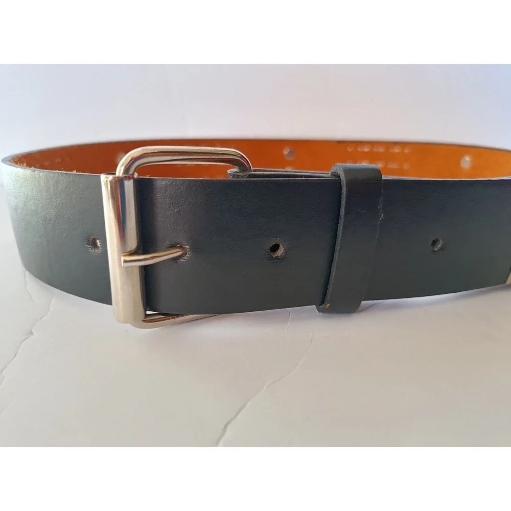 Black Studded Belt Genuine Leather Silver Pyramid Studs Unisex Waist 30-32